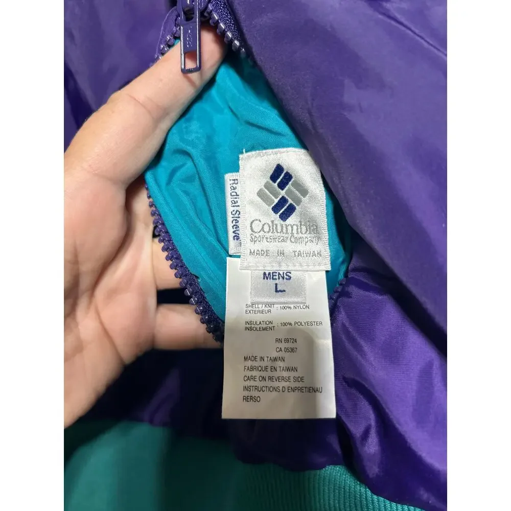 VTG Columbia Coat Large Blue Purple Gizmo Radial Sleeve Reversible Zip in Liner